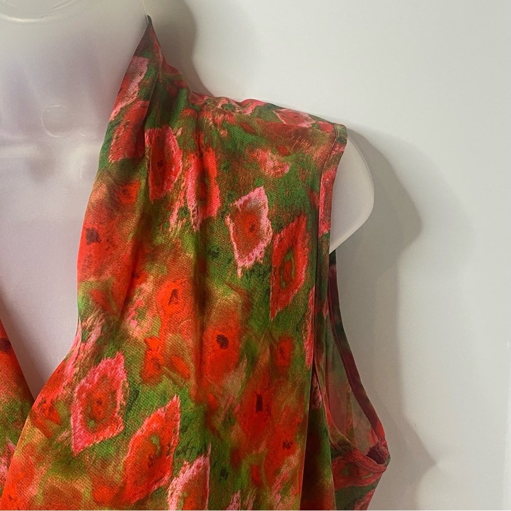 KUT from the Kloth XL sheer sleeveless blouse made USA red/green floral - Picture 3 of 8